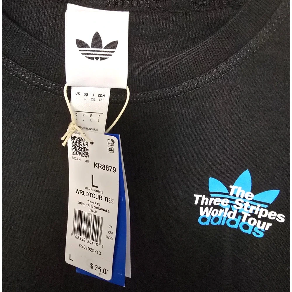 Adidas Originals World Tour Tee Mens Large Black Globe Graphic Shirt NWT NEW